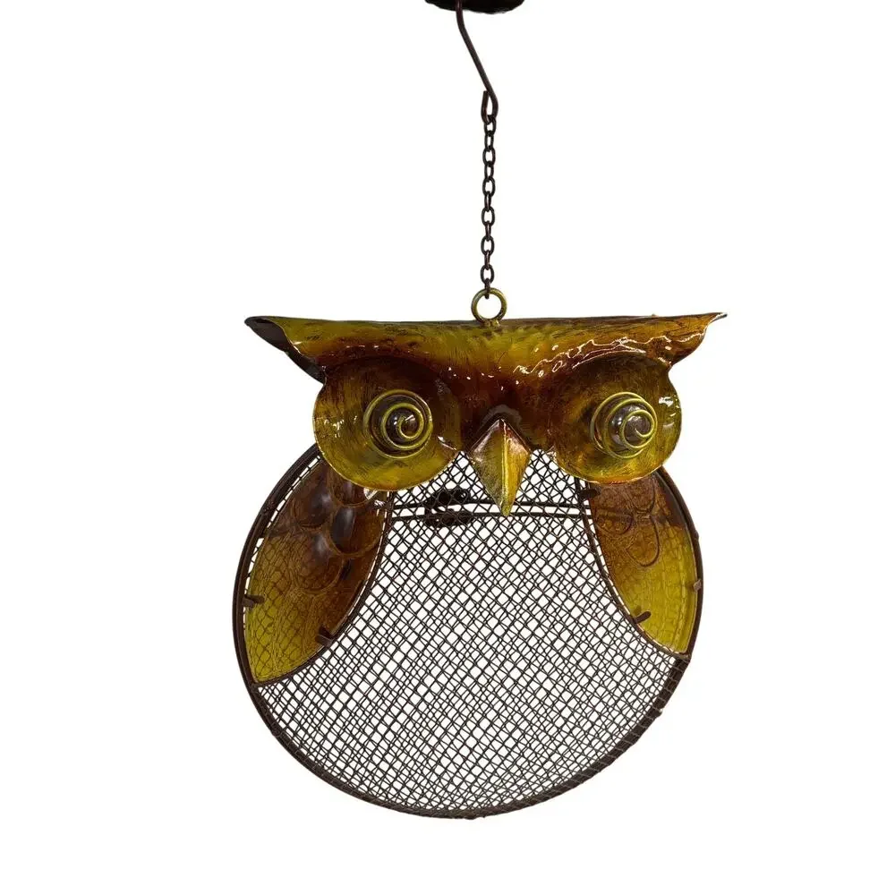 Hanging Owl Metal Mesh Bird Feeder Brown Finish